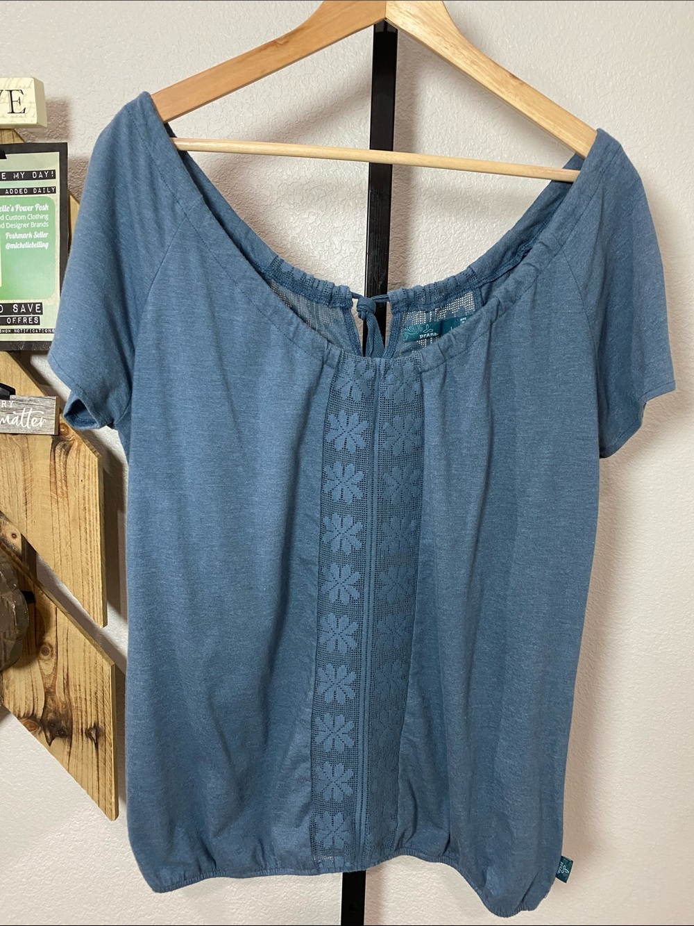 Prana Blue Short Sleeve Peasant Top